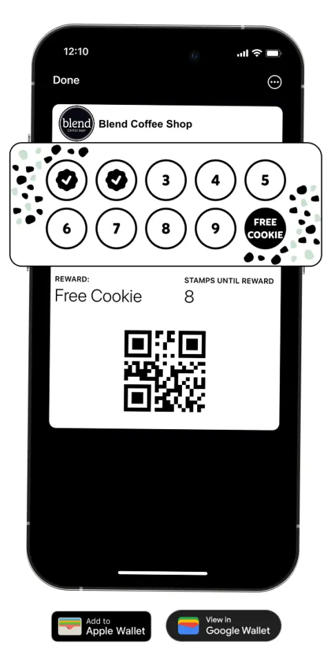 Blend Coffee Shop loyalty card saved in a phone wallet